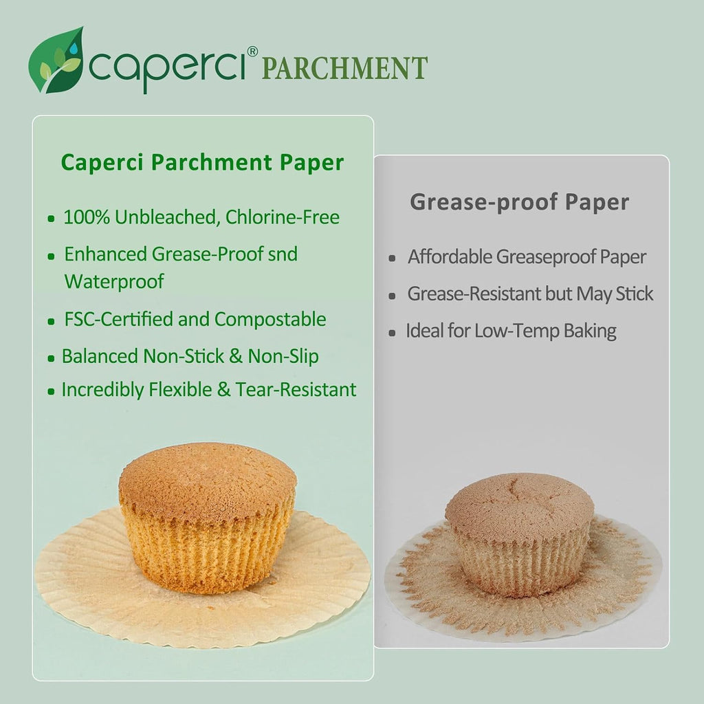 Caperci Unbleached Parchment Cupcake Liners 225Pcs - Standard Paper Muffin Liners Cups For Baking, Cupcake Wrappers With Excellent Greaseproof, Non-Stick & Non-Slip, Food Grade (Natural)