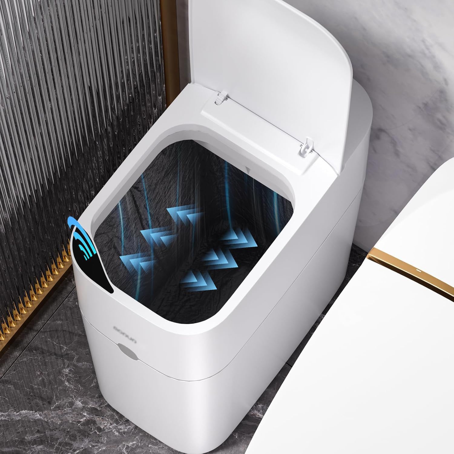 Bathroom Trash Can, Automatic Bagging Garbage Can, 3.5 Gallon Slim Smart Small Plastic Trash Bin, Narrow Motion Sensor Trash Can For Bedroom, Office White