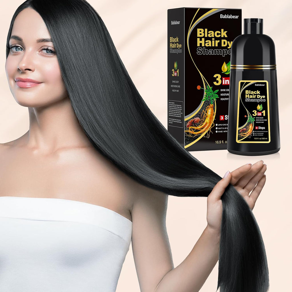 Bablabear Black Hair Dye Shampoo For Gray Hair,Hair Color Shampoo For Women And Men, Grey Coverage.500Ml