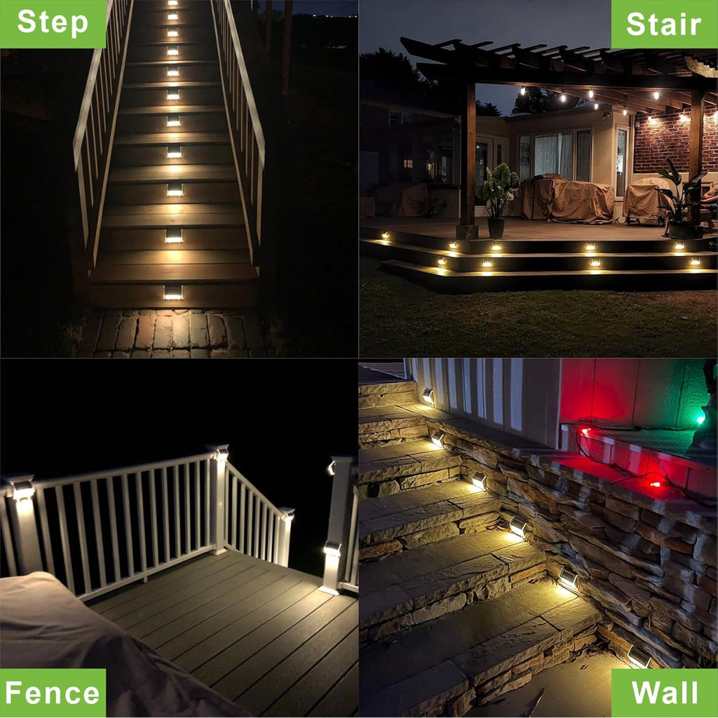 Solar Lights For Steps Decks Pathway Yard Stairs Fences, Led Lamp, Rainproof, Black Metal Housing, 6 Pack