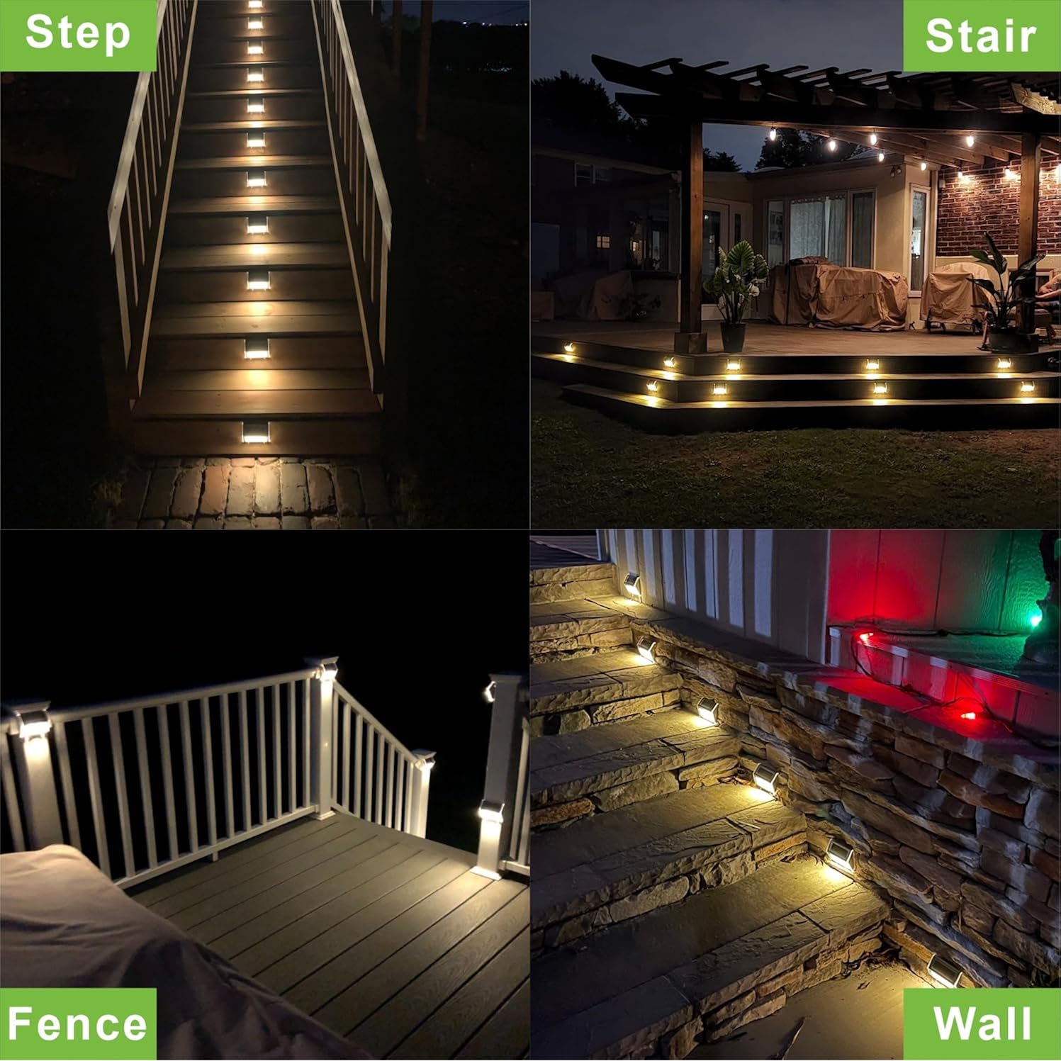 Solar Lights For Steps Decks Pathway Yard Stairs Fences, Led Lamp, Rainproof, Black Metal Housing, 6 Pack