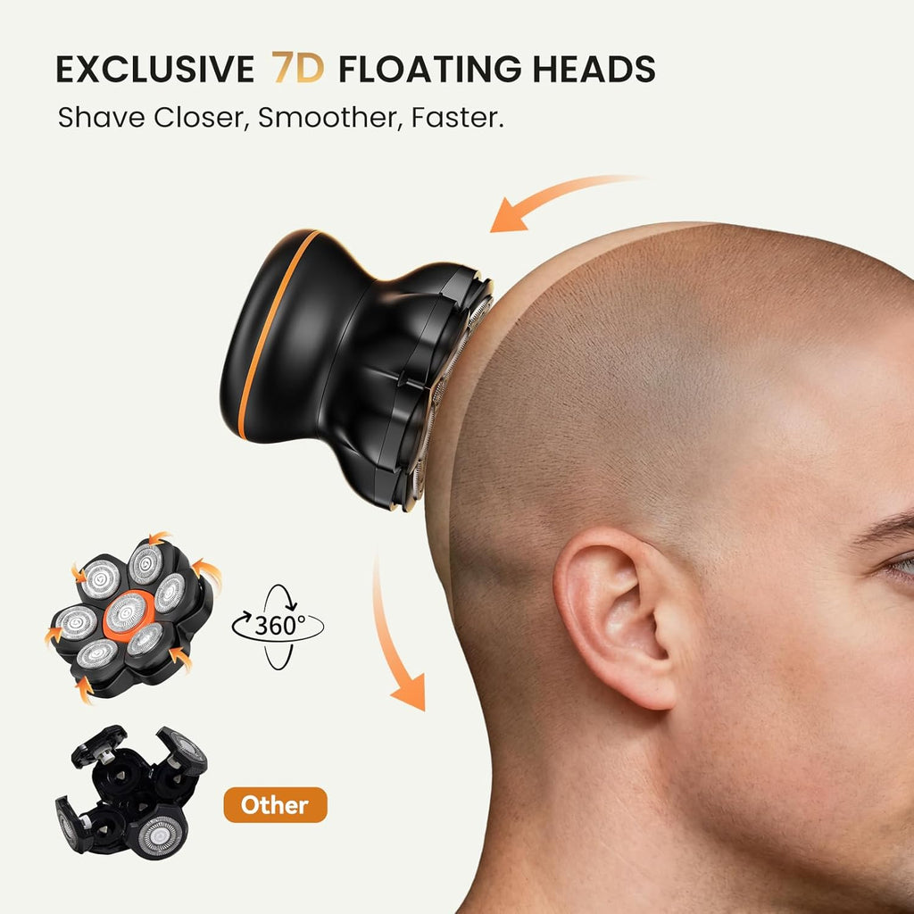 MAXGROOM® Head Shaver for Bald Men, Waterproof Electric Razor with 7D Floating Heads, Close Smooth Shave, Magnetic Detachable Blades, Long Battery Life, Dual-Speed Power, Wet/Dry Shave, Gifts for Men