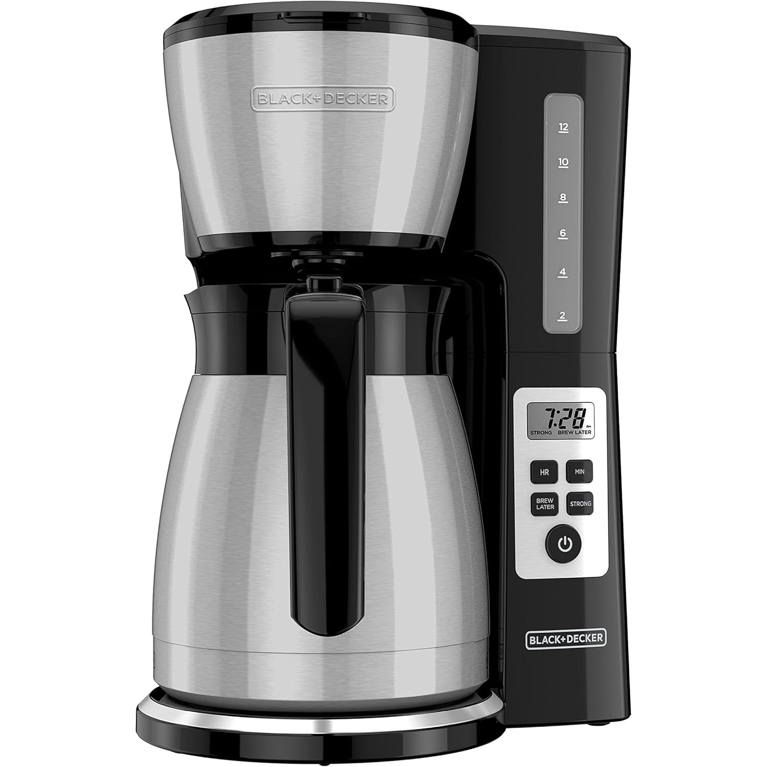 BLACK+DECKER 12 Cup Thermal Programmable Coffee Maker with Brew Strength and VORTEX Technology, Black/Steel, CM2046S