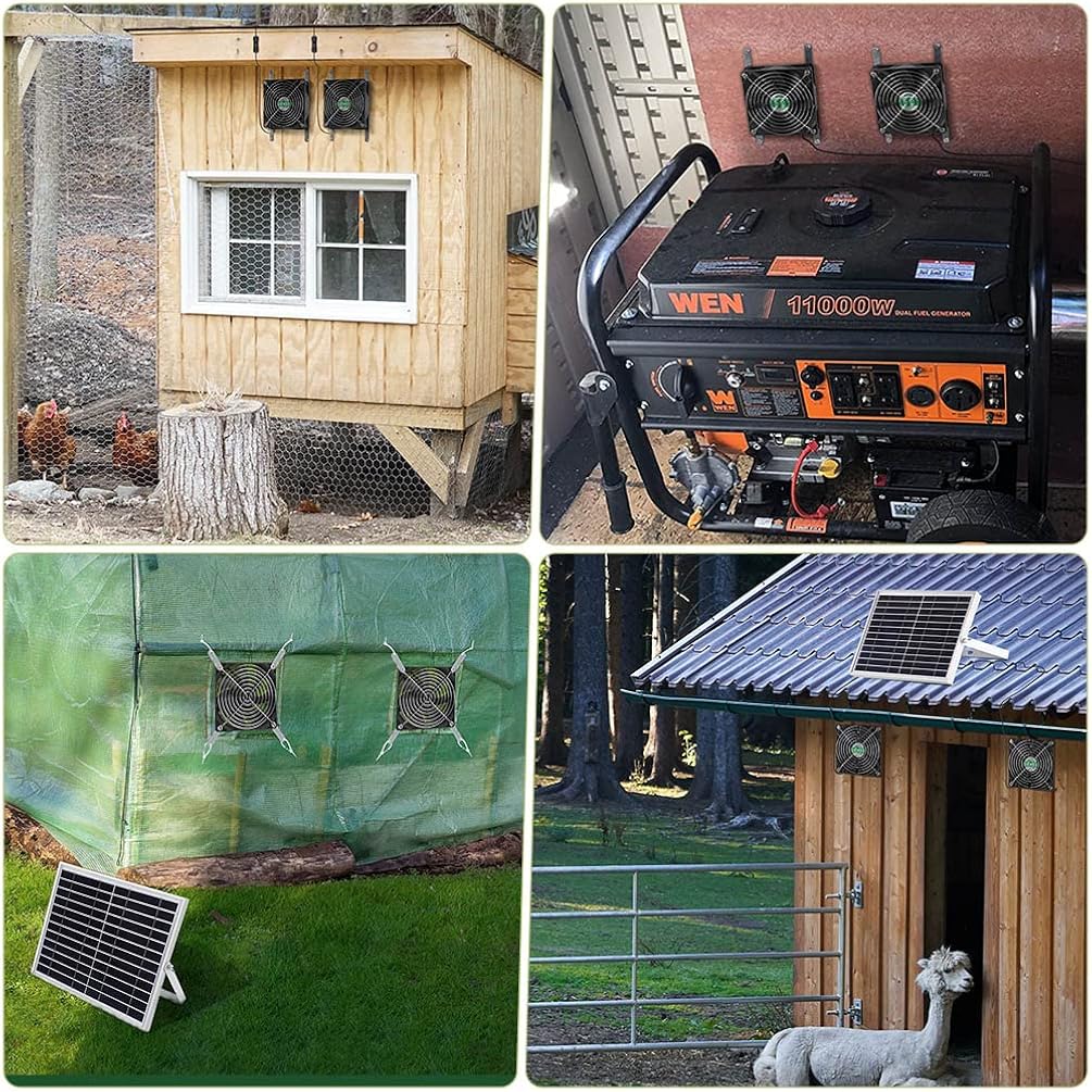 Solar Powered Fan, Solar Fan For Shed, Chicken Coop, Greenhouse, Outside With Two Ipx7 Waterproof 5In Fans 13Ft On/Off Switch Cable Exhaust Intake Mounting Way And Installation Kits