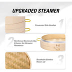 MacaRio Bamboo Steamer Basket Set 10 inch Steamer for Cooking, with Side Handles Chopsticks Ceramic Sauce Dishes Paper Liners, for Dim Sum Dumplings Buns Seafoods Rice Asian Foods