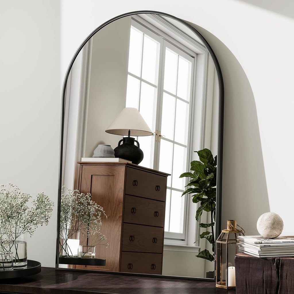 Harritpure Arched Wall Mirror 24"X36" Black Metal Frame Vanity Mirrors | Aluminum Alloy Frame Bathroom Mirror Living Room, Bedroom And Entryway