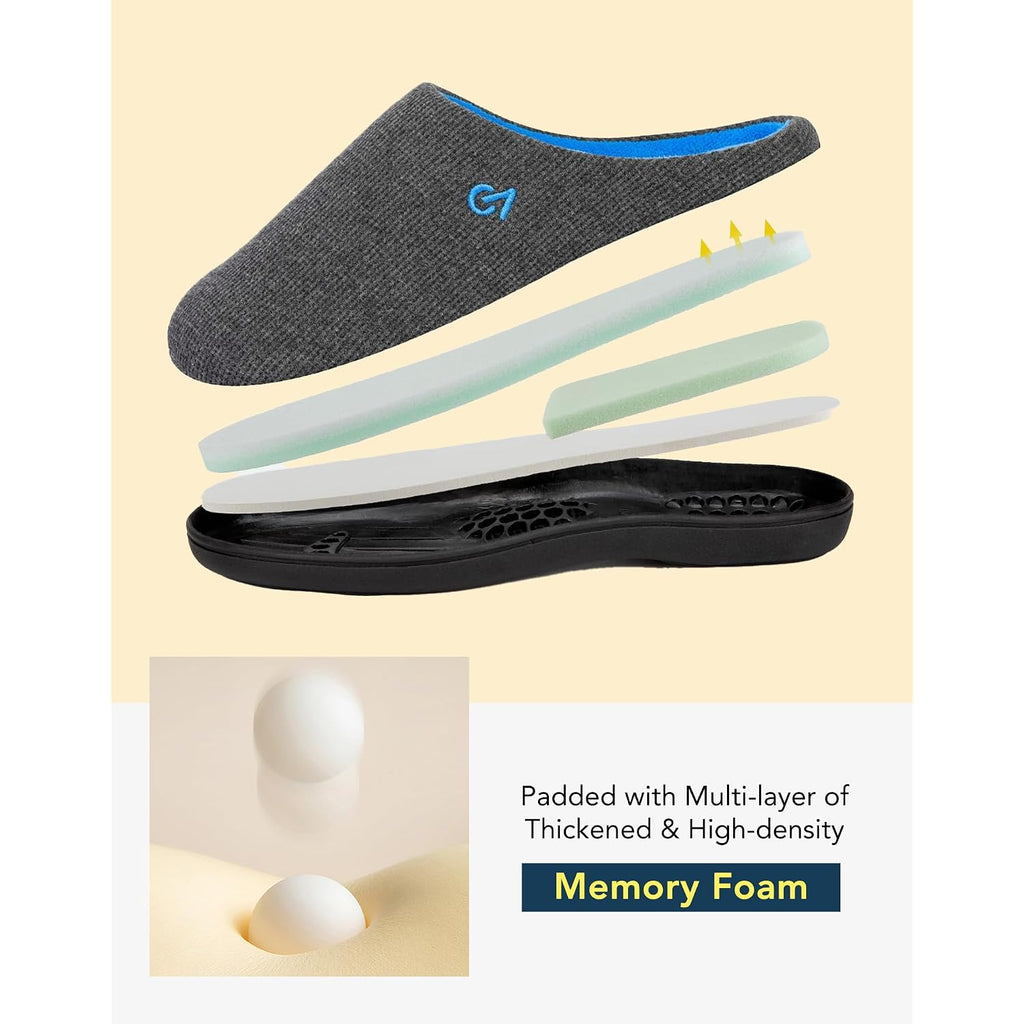 Veracosy Men'S Two-Tone Memory Foam House Slippers Indoor Outdoor Durable Rubber Sole