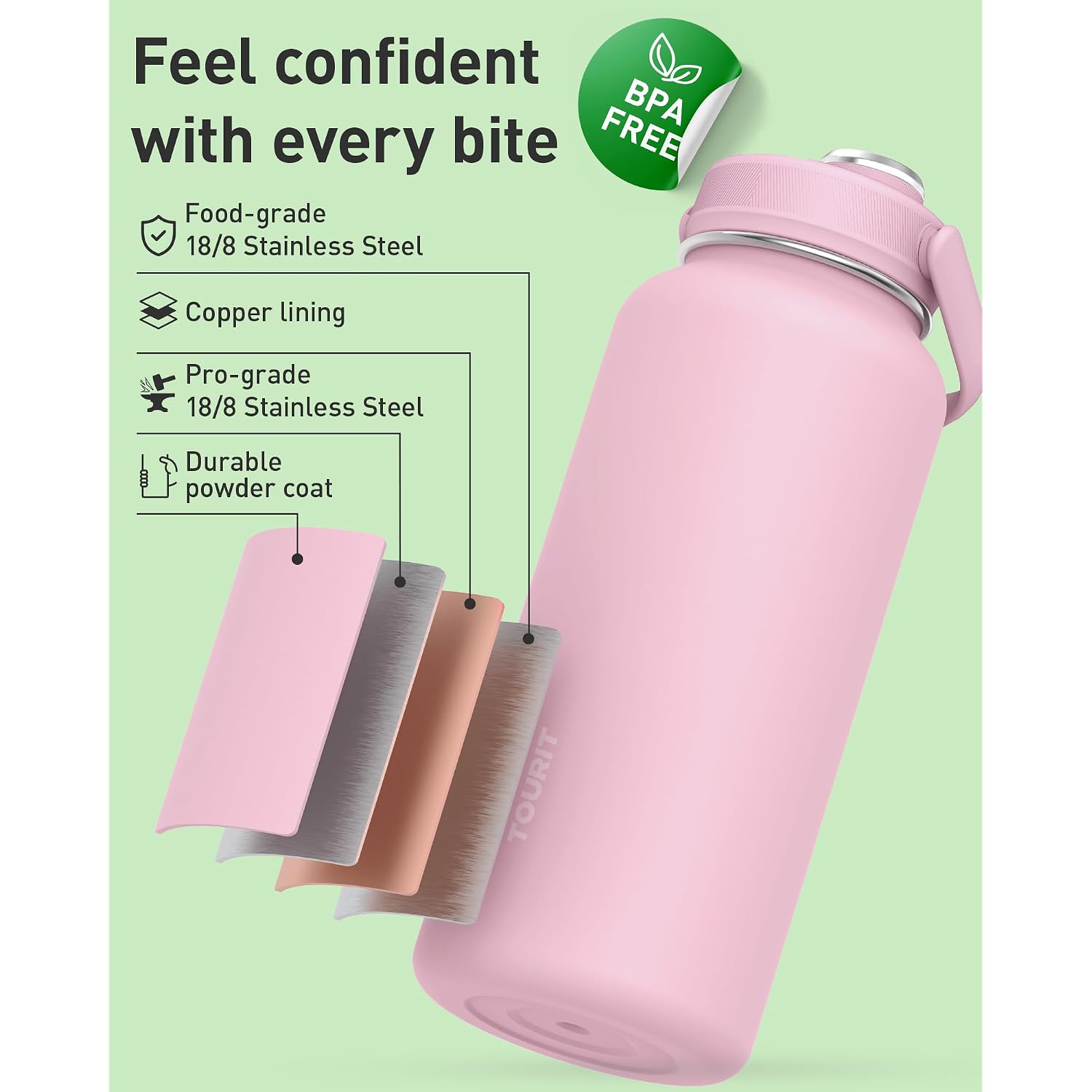Tourit 32 Oz Insulated Water Bottle, Stainless Steel Sports Water Bottles With Top Handle, Double-Wall Travel Thermal Water Flask, Bpa Free Leakproof Water Bottle For Sports And Travel (Obsidian)