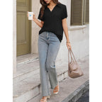 Short Sleeve Polo Shirts for Women Tennis Golf Shirt Business Casual Loose Collared V Neck Top Blouses