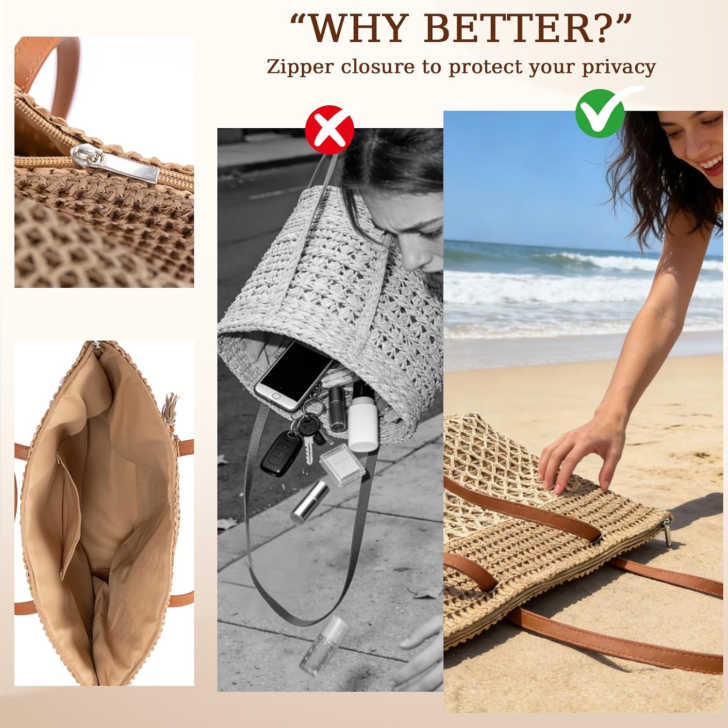 Straw Tote Bag For Women: Handwoven Beach Purse With Cutout Design For Travel & Pool Day | Lightweight
