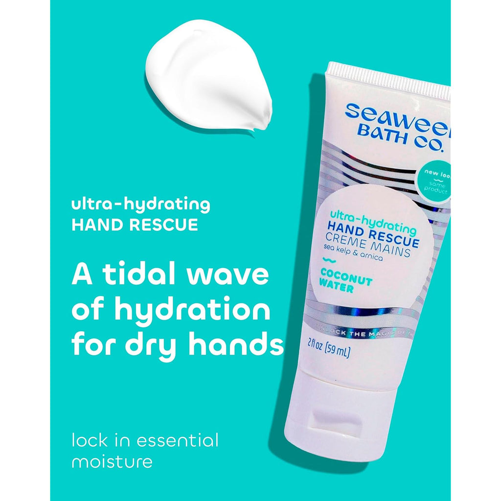 Seaweed Bath Co. Ultra-Hydrating Hand Rescue Moisturizing Cream - Coconut Water Scent - Sustainably Harvested Seaweed, Sea Kelp, Arnica to Soothe Dry, Rough Skin - 2 oz