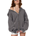 Womens Zip Up Hoodie Oversized Acid Wash Sweatshirts Heavyweight Fall Fashion Outfits Casual Jackets Winter Clothes