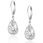 925 Sterling Silver 14K Gold French Style Leverback Earrings, Heart Dangle Drop Earrings for Women Hypoallergenic Jewelry