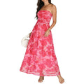 Summer Floral Wedding Guest Maxi Dress For Women Strapless Tube Long Dresses Mesh Flowy Vacation Cocktail Dresses