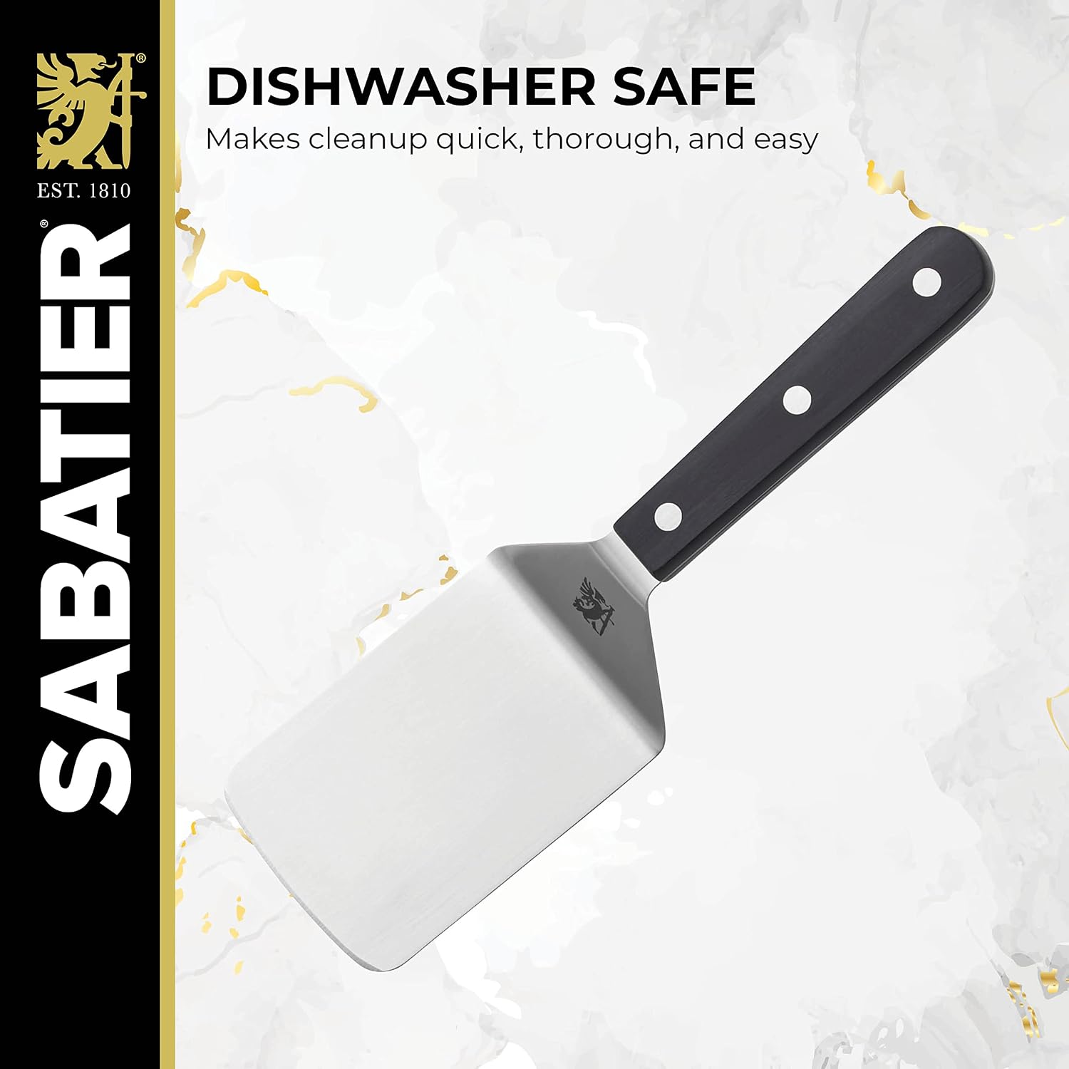 Sabatier Triple Rivet Stainless Steel Wide Turner, 9.65-Inch, Black,5154549