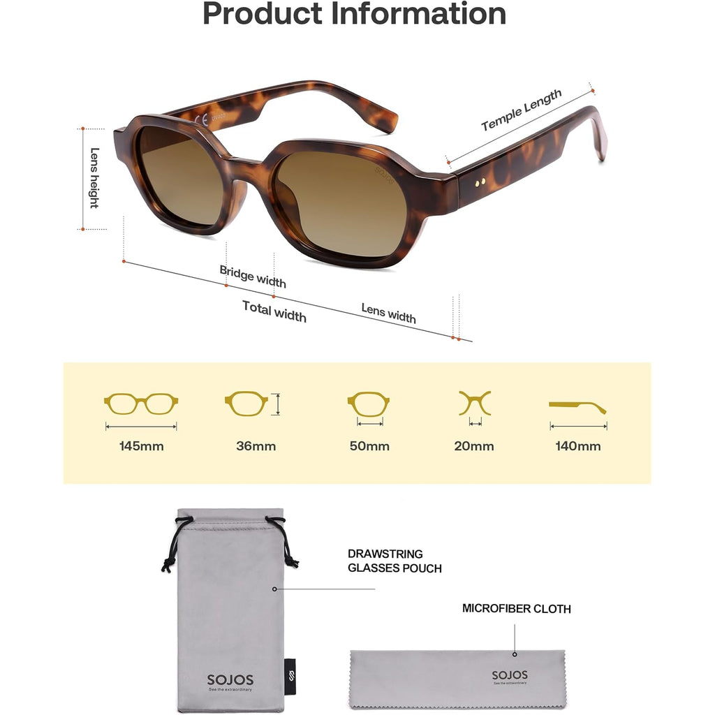 Sojos Retro Polarized Hexagon Sunglasses For Women Men, Uv400 Trendy Rectangle 70S 80S 90S Shades Sj2389