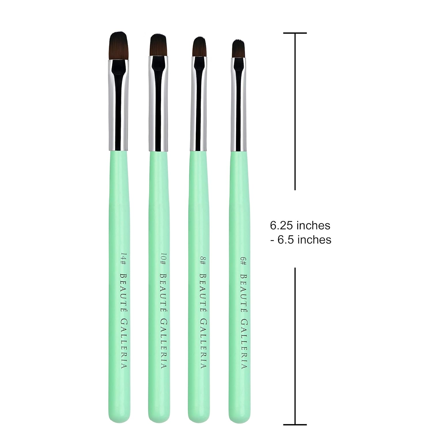 Beaute Galleria - 4pcs Acrylic UV Gel PolyGel Nail Art Brush Set (Size 6, 8, 10, 14), Nail Tips Builder Painting Pen Clean-Up Brush, Wooden Handle with Nylon Hair