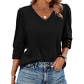Xieerduo Womens 3/4 Sleeve Tops With Buttons V-Neck Summer Outfits Casual Blouses Shirts Beach Vacation Fall Clothes 2026