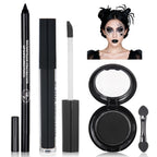 Black Eyeshadow Palette Liquid Lipstick Eyeliner Set With Mini Brush, Smokey Eye Shadow Black Lip Gloss Lip Liner Set, Smudge Proof Long-Lasting, Suitable For Halloween Cosplay Goth Witch Makeup