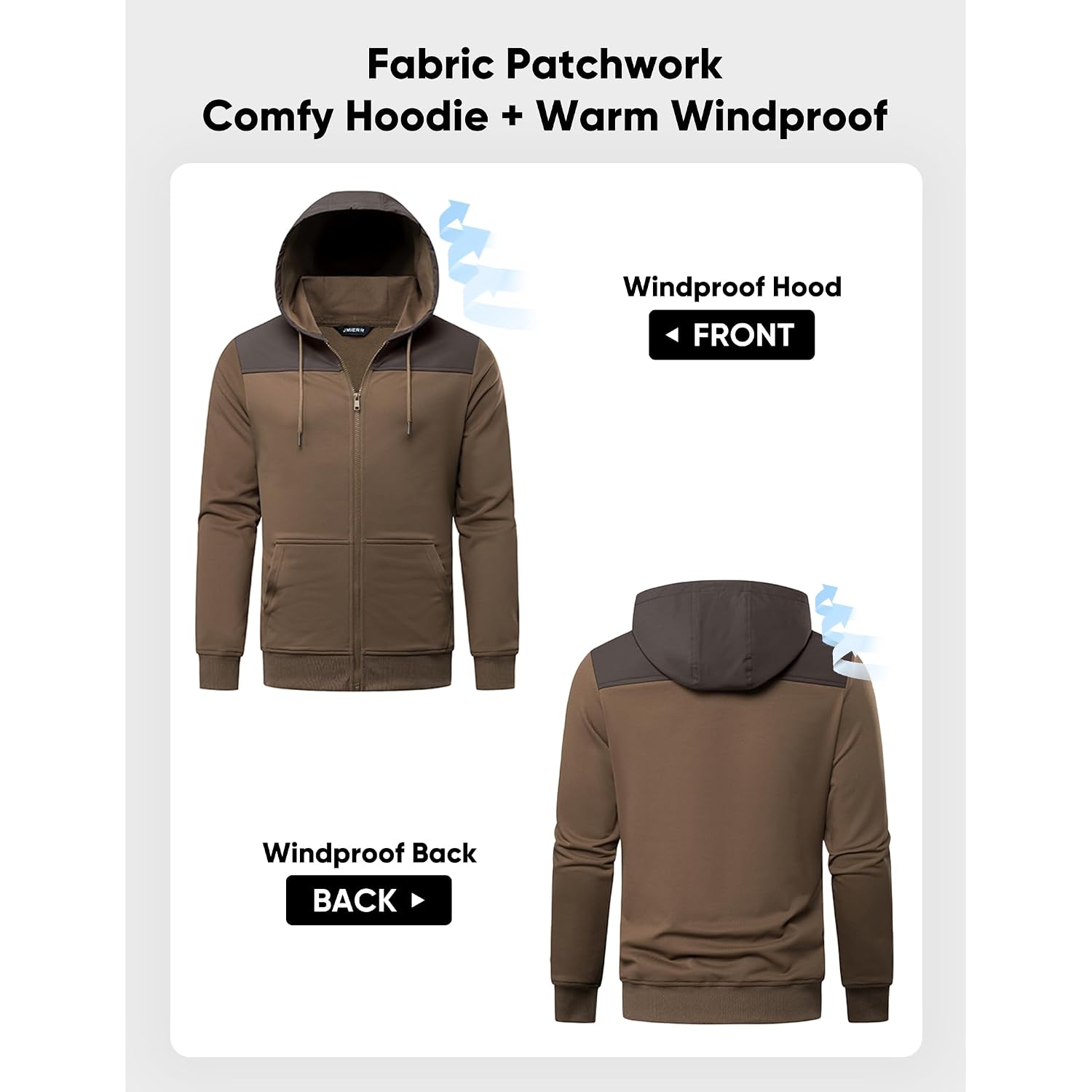 Jmierr Men Hoodie Zip Up Casual Drawstring Hooded Jacket With Pockets Workout Hiking Sweatshirt