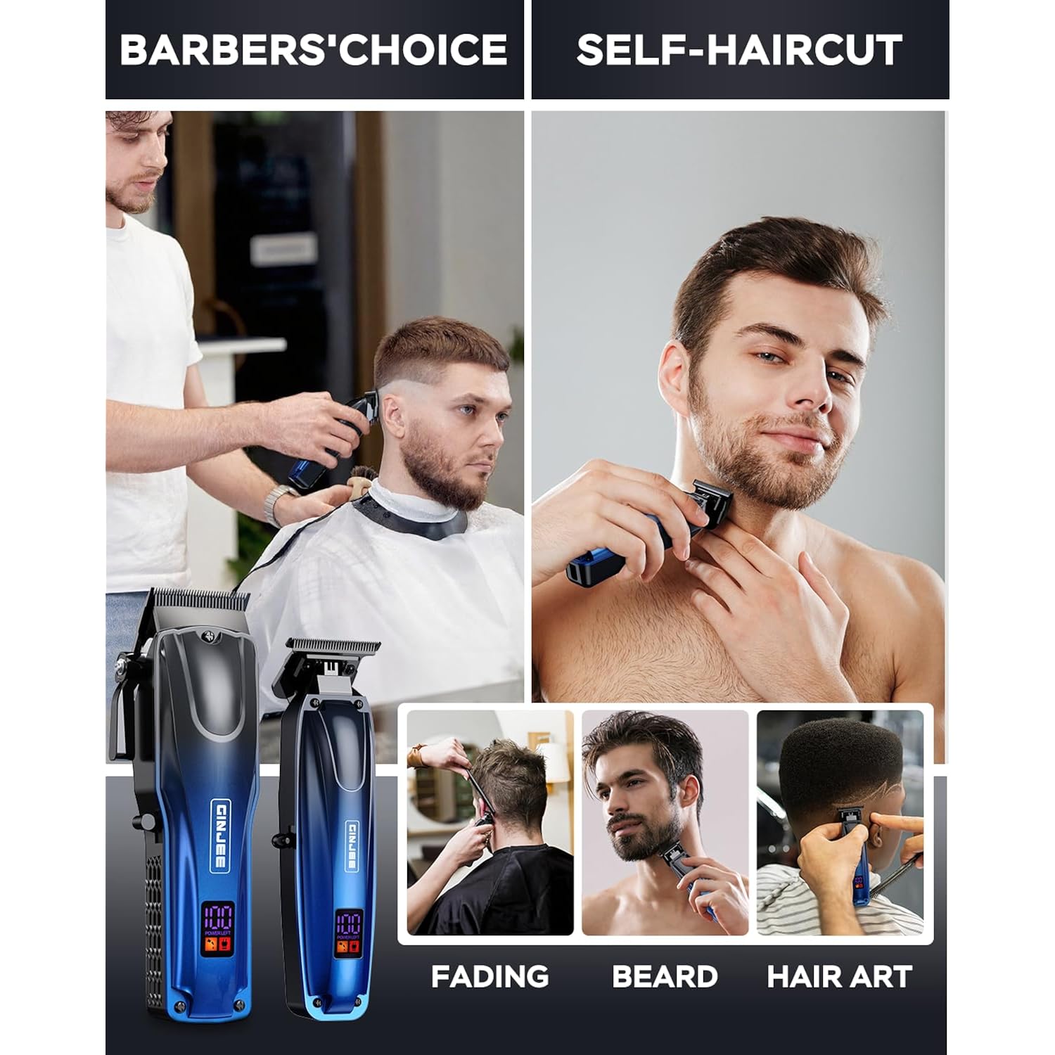 Professional Hair Clippers For Men Cordless & Corded - Rechargeable Barber Clipper & Trimmer Set With Fade Lever For Home Haircuts, Grooming Kit With Guide Combs, With Travel Case