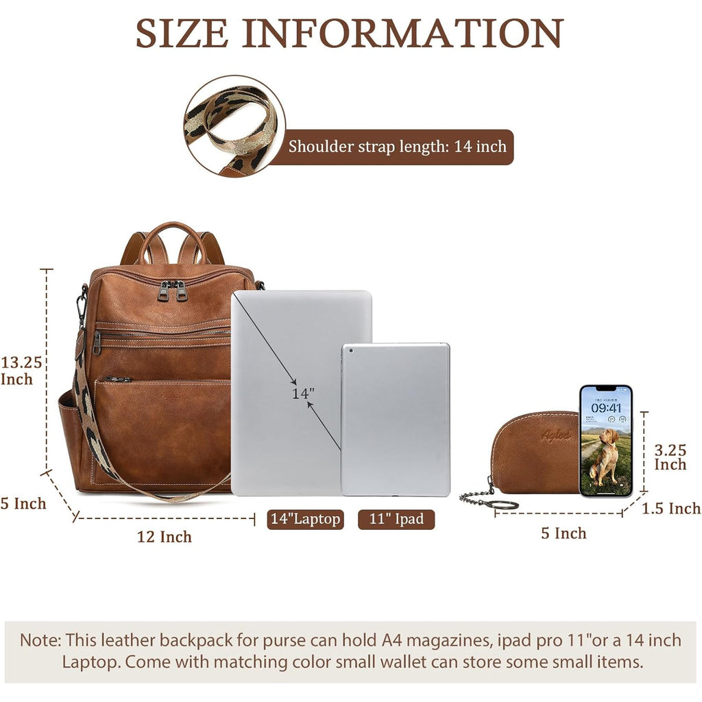 AGLOD Leather Backpack Purse for Women Designer Ladies Shoulder Bag Fashion Faux Work Travel Handbags