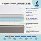 Amazon Basics Memory Foam Mattress, Soft Plush Feel, Breathable, 6 Inch, Twin, White/Grey
