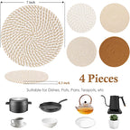 Billbotk 7" Trivets for Hot Dishes, Hot pots and Pans, 4 Heat Resistant Hot Pads, Pot Holders for Kitchen, Home Essentials for New Home and Farmhouse Decor, Fall Decorations for Home(Brown)