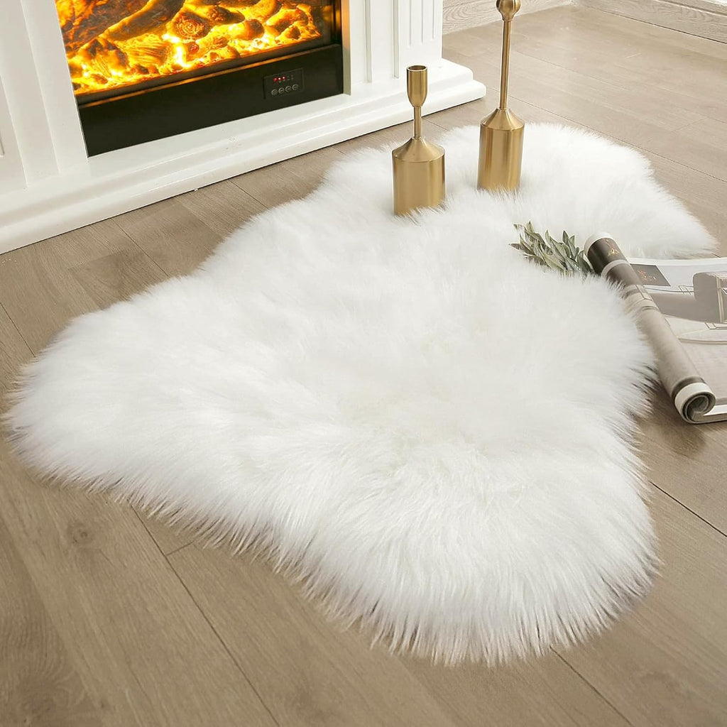 Ashler Faux Fur Rug, Fluffy White Small Sheepskin Rug, Ultra Soft 2x3 Ft Mat, Machine Washable Shag Mats, Nursery Throw for Bed, Living, Kids Room