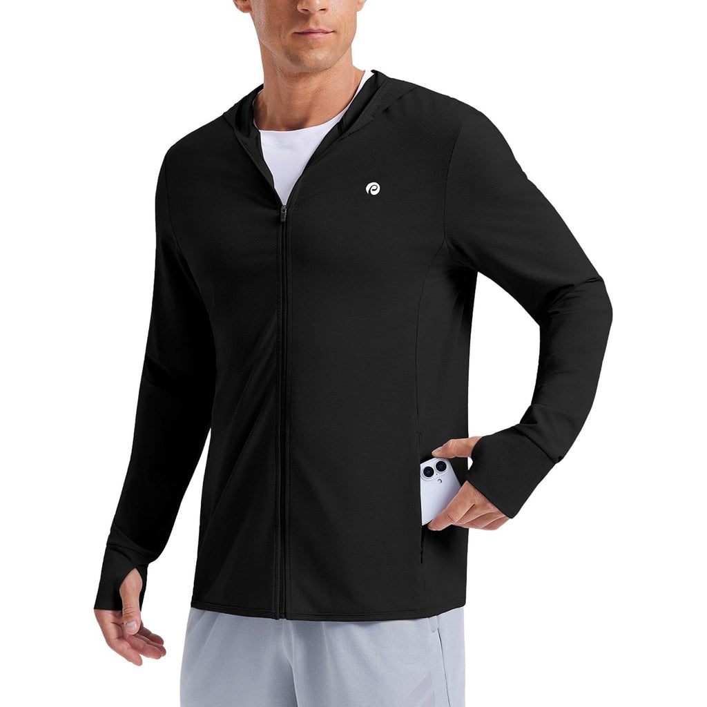 Pinspark Men'S Upf50+ Full Zip Outdoor Hoodies Lightweight Sun Protection Long Sleeve Jacket For Fishing Hiking With Pockets
