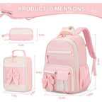Backpack For Girls, 3Pcs Girls Backpack For School With Lunch Bag Pencil Case, Cute Kids Teens Bookbag For Kindergarten Elementary Preschool Middle School (Pink)