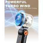 Portable Handheld Turbo Fan - 5 Speed Mini Personal Fan With Strong Airflow, Foldable 3 In 1 Rechargeable Battery Operated Trave Essentials Hand Fans For Indoor/Outdoor Use, Black