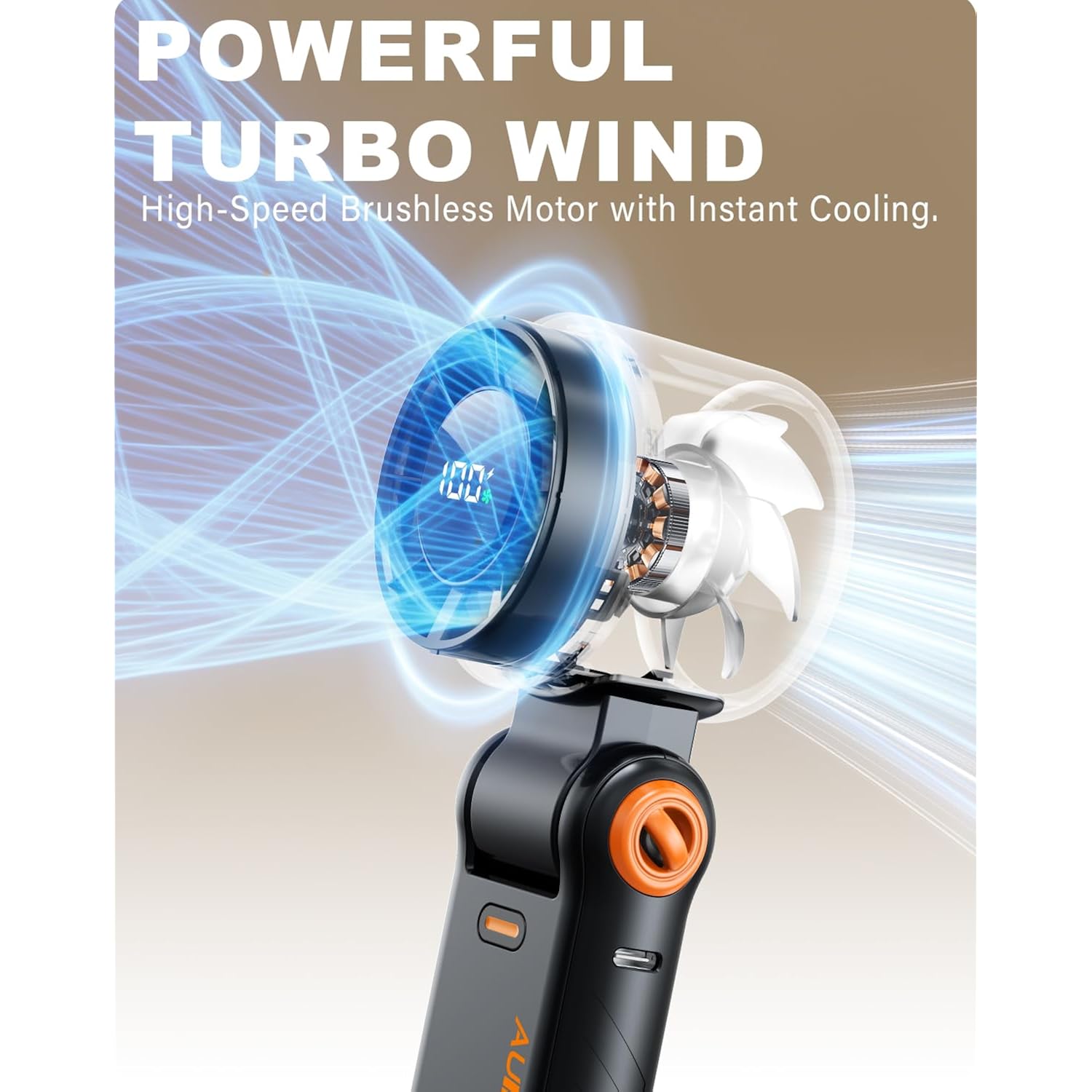 Portable Handheld Turbo Fan - 5 Speed Mini Personal Fan With Strong Airflow, Foldable 3 In 1 Rechargeable Battery Operated Trave Essentials Hand Fans For Indoor/Outdoor Use, Black