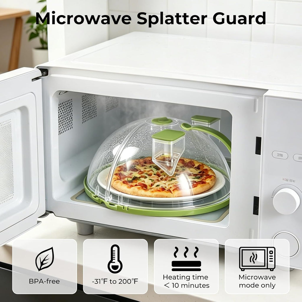 Uforu Microwave Splatter Cover With Water Steamer,Upgraded Foldable 10 Inch Microwave Cover For Food,Clear Plastic Plate Cover With Handle,Space-Saving Splatter Guard For Microwave
