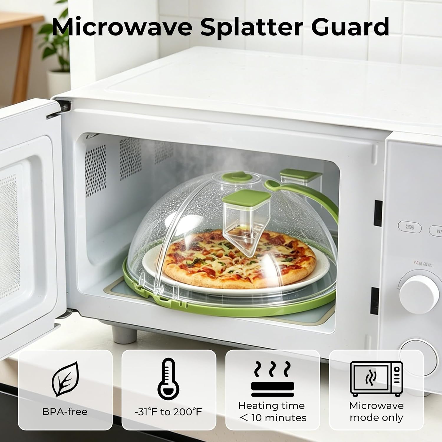 Uforu Microwave Splatter Cover With Water Steamer,Upgraded Foldable 10 Inch Microwave Cover For Food,Clear Plastic Plate Cover With Handle,Space-Saving Splatter Guard For Microwave