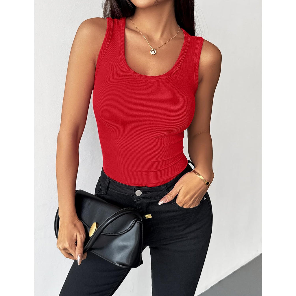 Zeagoo Womens Tank Tops 2026 Scoop Neck Ribbed Sleeveless Top Casual Basic Slim Fitted Knit Cami Tee Shirts