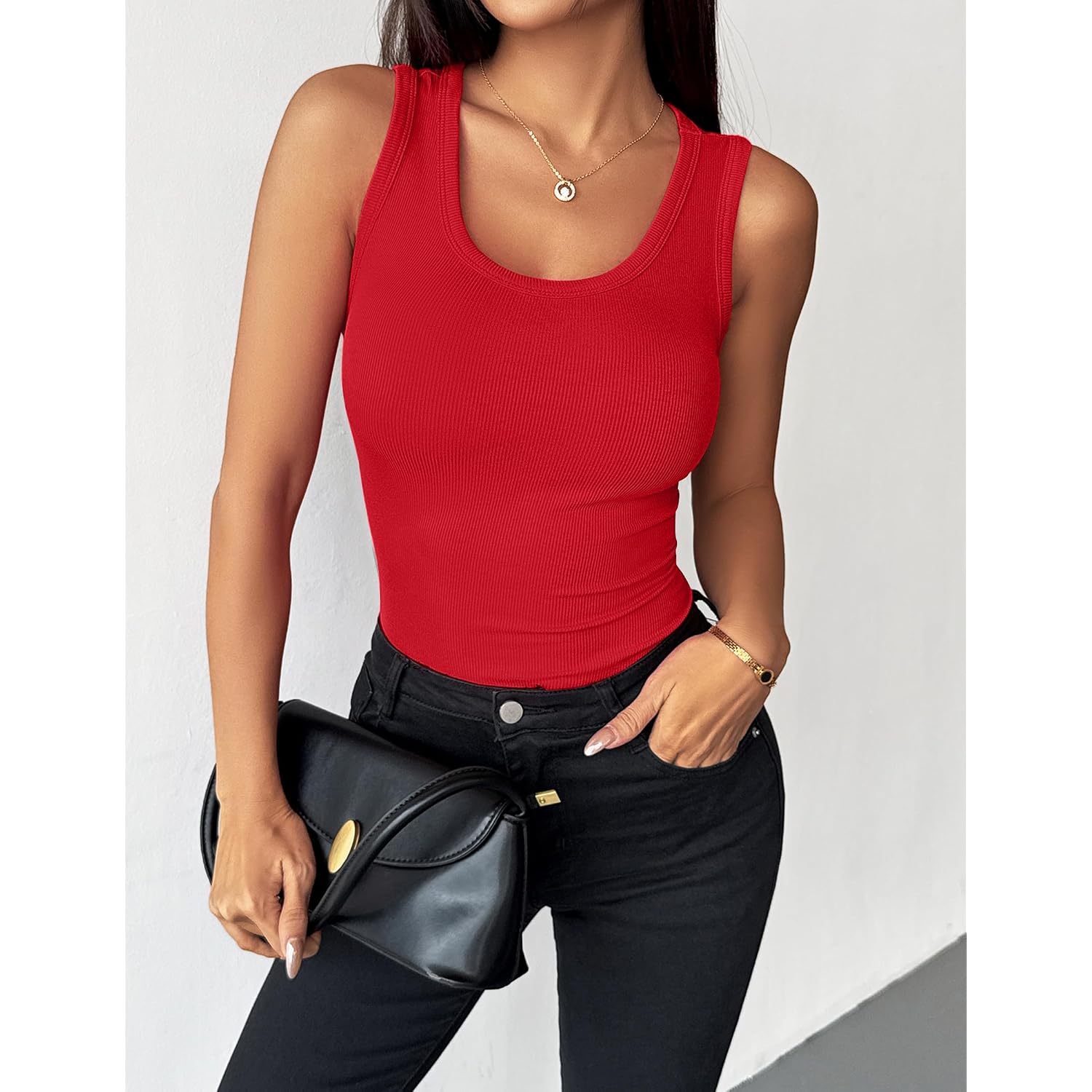 Zeagoo Womens Tank Tops 2026 Scoop Neck Ribbed Sleeveless Top Casual Basic Slim Fitted Knit Cami Tee Shirts