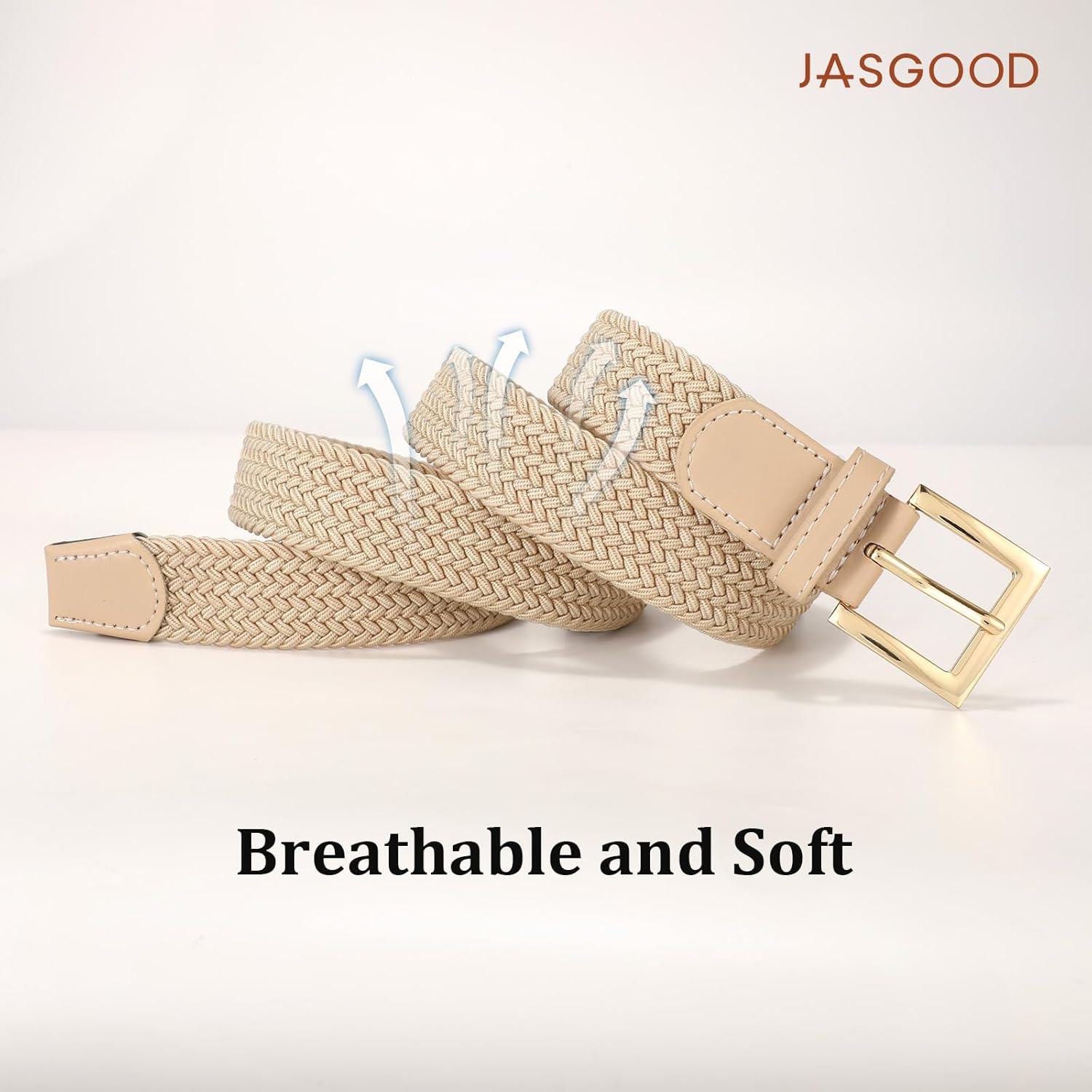 JASGOOD Women Braided Woven Elastic Belt Golf Casual Stretch Belt with Gold Buckle for Ladies Jeans Pants