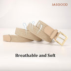 JASGOOD Women Braided Woven Elastic Belt Golf Casual Stretch Belt with Gold Buckle for Ladies Jeans Pants