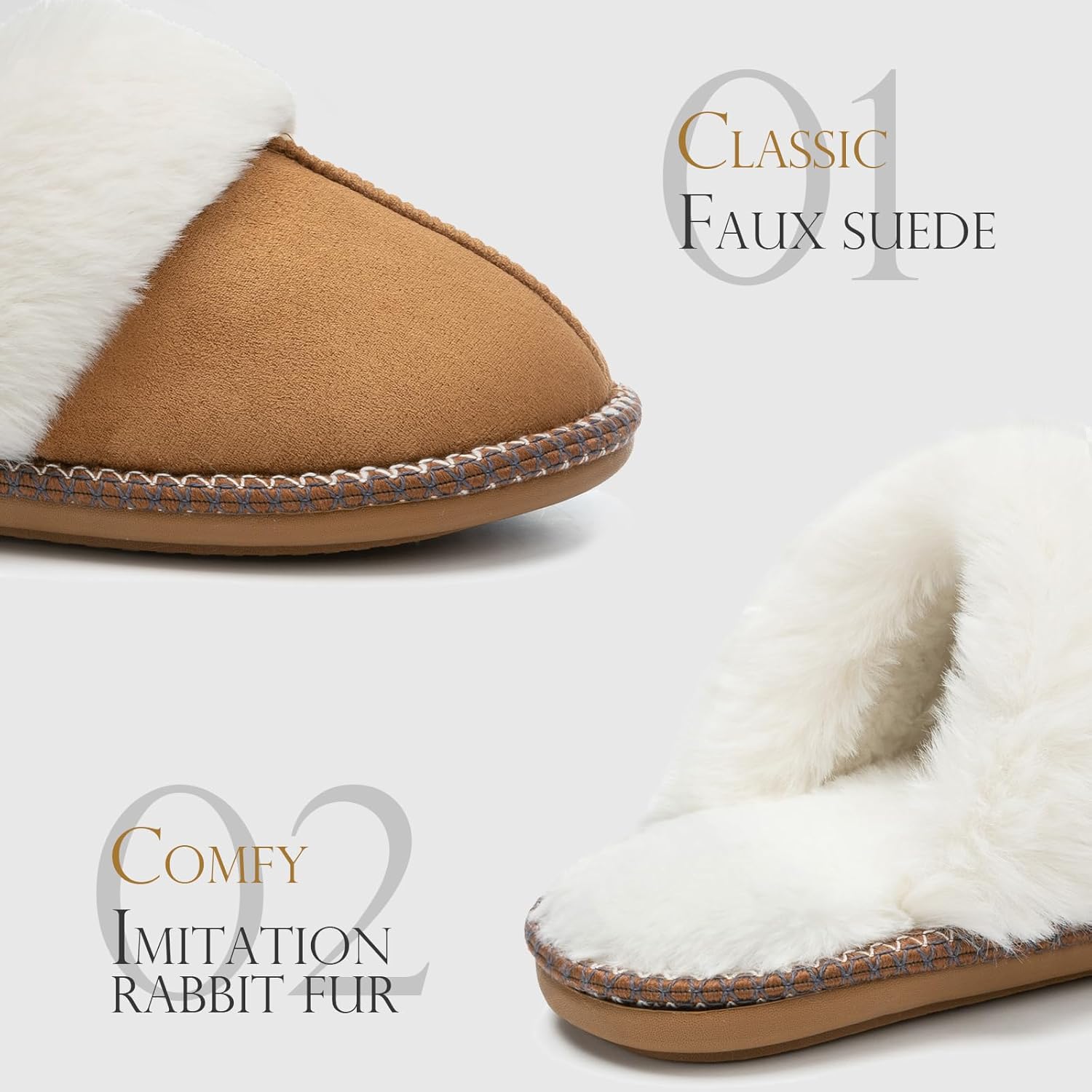 GOEWY Fuzzy Slippers for Women with Memory Foam Warm Winter Faux Fur Slippers House Shoes Indoor Outdoor Mothers Day Gifts for Women Mom Suede Anti-Skid