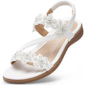 Temofon Sandals For Women Flat Dressy Summer Flower Sandals With Ankle Strap Comfortable Casual Walking Flat Sandals Size 5-11