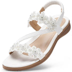 Temofon Sandals For Women Flat Dressy Summer Flower Sandals With Ankle Strap Comfortable Casual Walking Flat Sandals Size 5-11