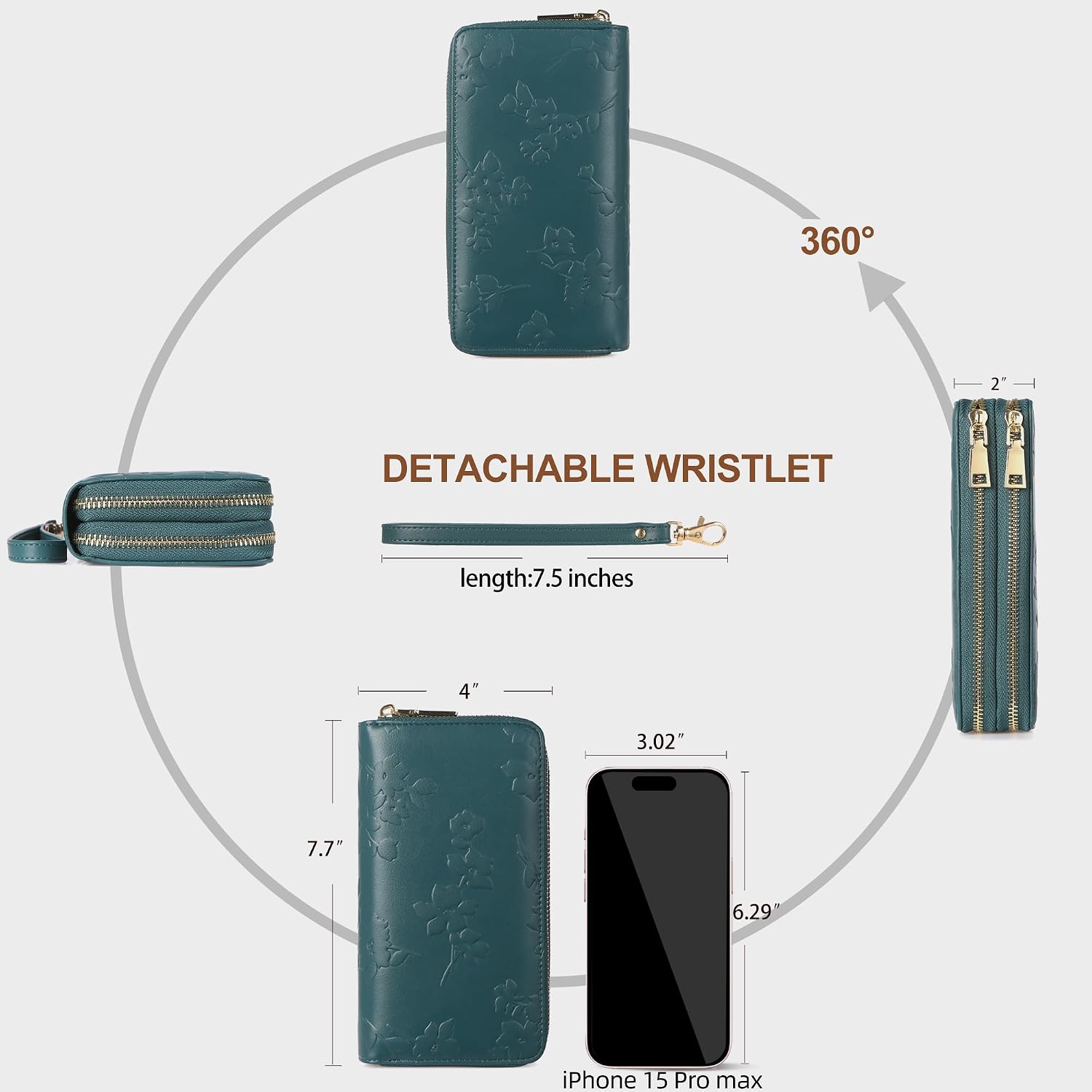 Womens Wallet Rfid Blocking Large Capacity Vegan Leather Double Zip Wristlet Wallet Card Holder Travel Ladies Clutch