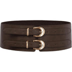 Scarlet Darkness Women's Wide Elastic Belt for Dress Stretchy Corset Belt Double Gold Buckle Waist Belt