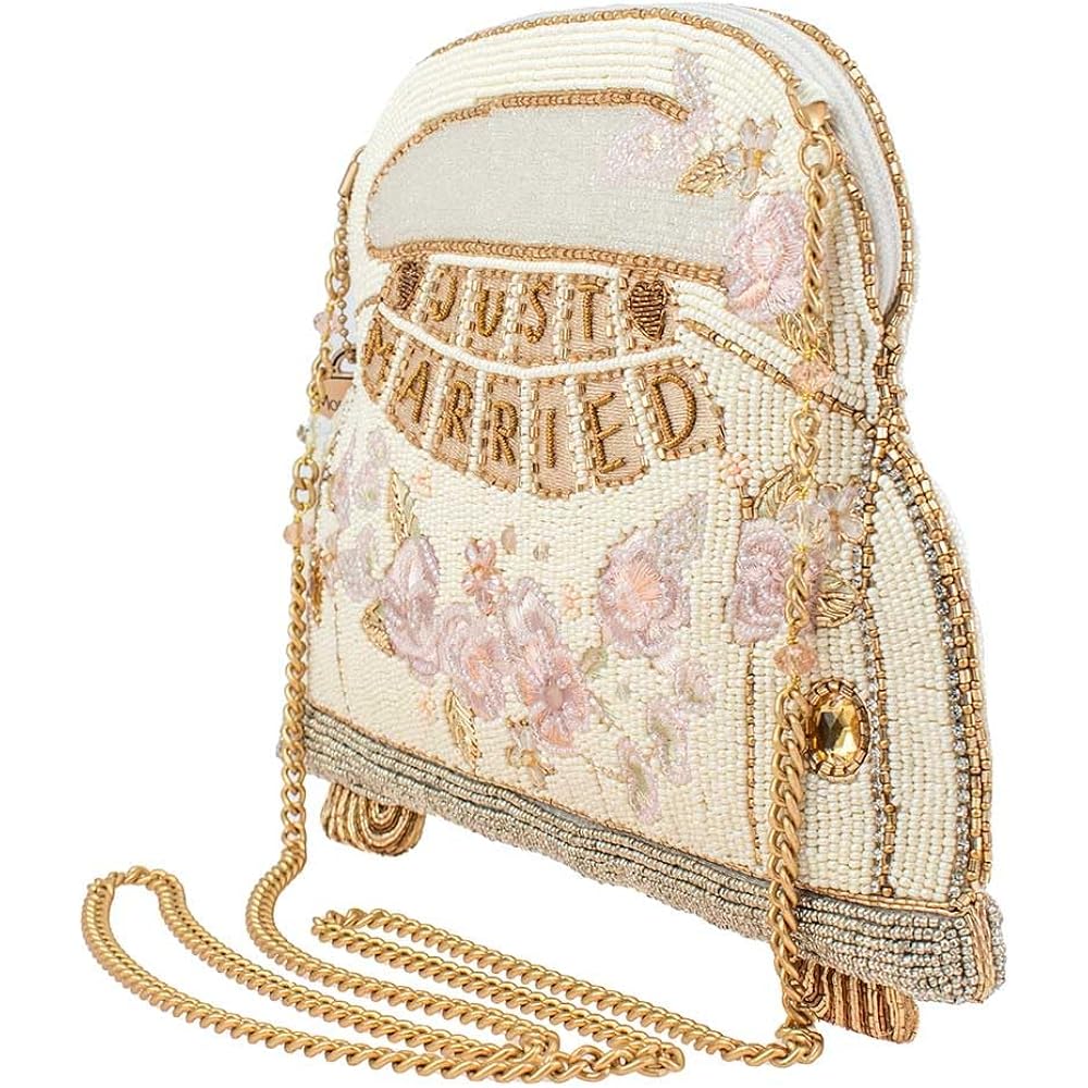 Mary Frances Just Married Beaded Crossbody Handbag Clutch Bridal Car Novelty Purse, Ivory | Just Married Beaded Crossbody Handbag Bridal Car Novelty Clutch Purse Ivory Wedding Evening Party Travel Accessories