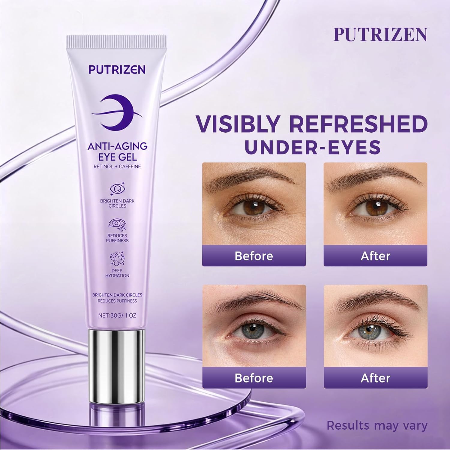 Retinol Under Eye Serum With Caffeine & Collagen, For Puffy Eye Bags & Dark Circles, Fine Lines & Wrinkles, Dermatologist-Tested, Fast-Absorbing & Moisturizing Eye Serum