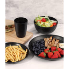 Quatish 24 Piece Plates and Bowls Sets for 6, Unbreakable Dinnerware Sets, Dish Set for Camping, Dishwasher Microwave Safe, Outdoor Kitchen and Apartment Dinning RV Essentials, Black
