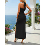 Merokeety Women'S Wedding Guest Dress Summer Sleeveless Halter Backless Slit Ruched Beach Cocktail Formal Maxi Dresses