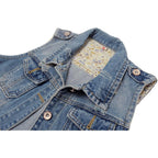 Womens Denim Jean Vest Classic Junior Button Up Cropped Distressed Sleeveless Jean Jacket