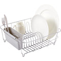 Dish Drying Rack & Cutlery Holder 2 Piece Set - Compact Sink-Fitting Dish Drainer With Rubberized Undercoating, Space-Saving Kitchen Organizer For Plates, Cups, Bowls & Utensils In Sink, Silver